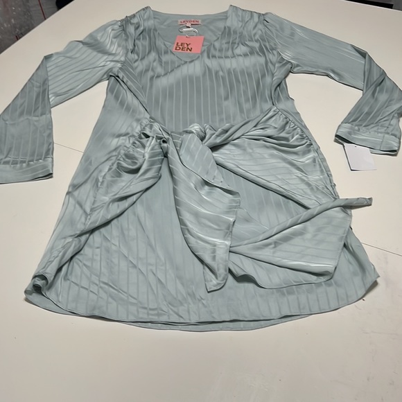 NWT Layden Beautiful Satin Stripe Long Sleeve Wrap Front Dress Mint Green Size S - Picture 9 of 13